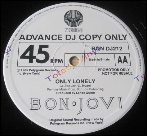 Totally Vinyl Records || Bon Jovi - In and out of love / Only lonely (live) 12 inch Promotional ...