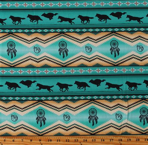 Cotton Southwestern Stripes Tucson Tribal Native American Aztec Turquoise Cotton Fabric Print by ...