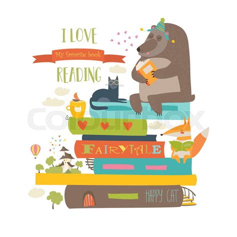 Cute cartoon animals reading books. Vector collection | Stock Vector | Colourbox