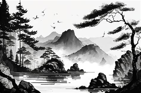 Premium Photo | Ai generated chinese ink landscape map