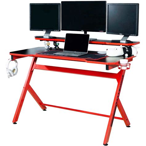 Contemporary Red and Black Gaming Desk With Shelf | CT-1913L1 BLACK&RED ...