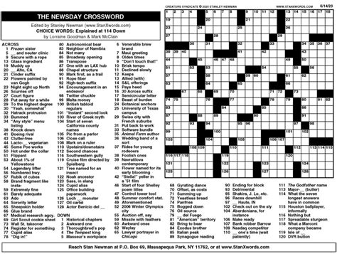 Newsday Crossword Sunday for Jun 14, 2020, by Stanley Newman | Creators ...