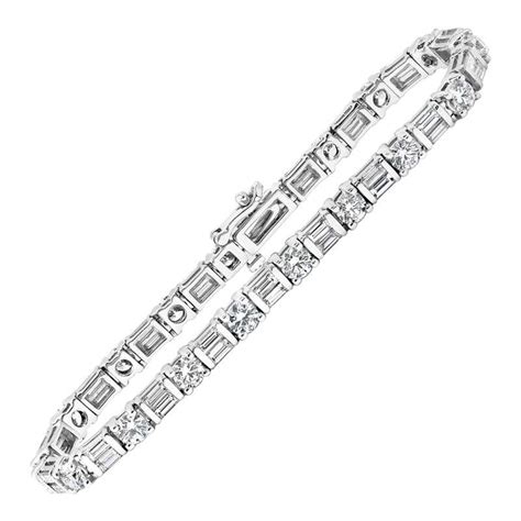 Eternity Round and Baguette Diamond Platinum Tennis Bracelet at 1stDibs