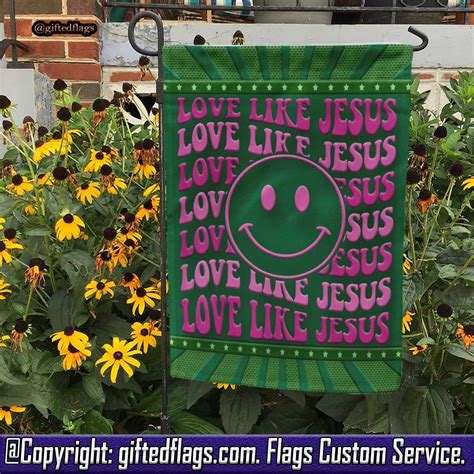 Retro Love Like Jesus Happy Face Aesthetic Garden Flag, House Flag, Home Decor, Outdoor Decor ...