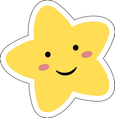 kawaii Cute star yellow color with smile Faces cartoon on transparent ...