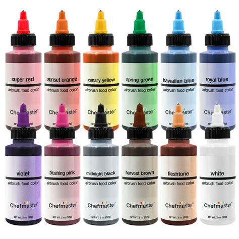 Chefmaster Airbrush Food Coloring Set - 12 Popular Colors in 2 fl. oz ...