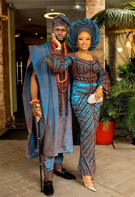 African Traditional Wedding Aso Oke Complete Set For Couple (Bride & Groom)