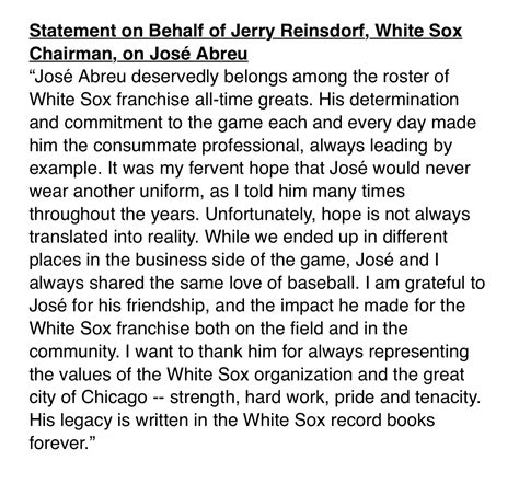 Bob Nightengale on Twitter: "Chicago White Sox chairman Jerry Reinsdorf on Jose Abreu’s legacy ...