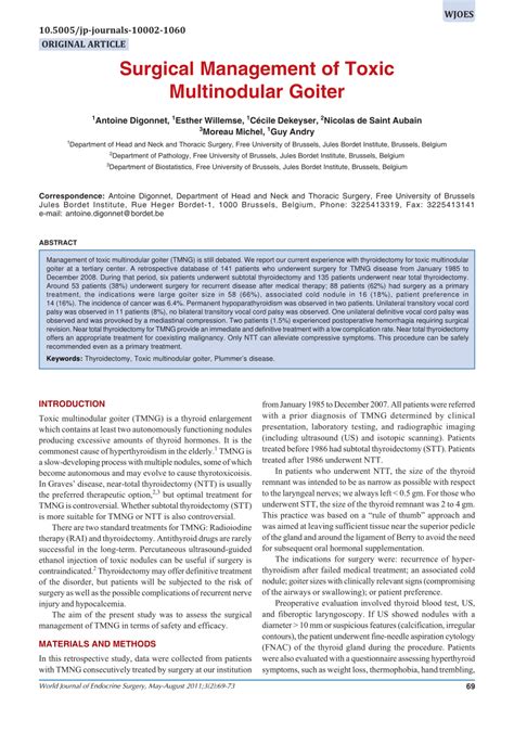 (PDF) Surgical Management of Toxic Multinodular Goiter