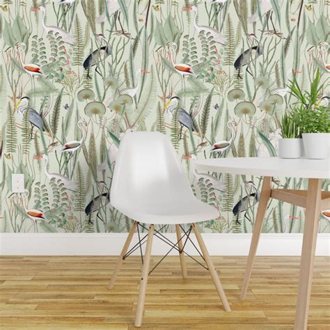 Pre-Pasted Wallpaper 2FT Wide Vintage Leaves Butterfly Nature Birds ...