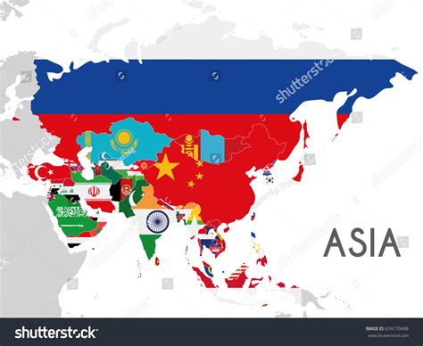 Political Asia Map Vector Illustration Flags Stock Vector (Royalty Free) 674170498 | Shutterstock