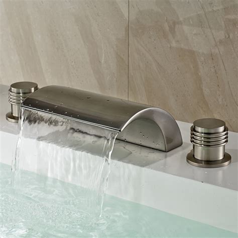 Luxury Victoria Classic Design Waterfall LED Deck-Mount Double Handle Roman Tub Filler Faucet ...