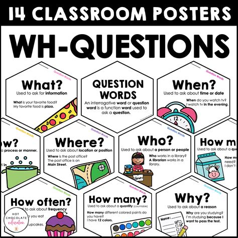 Wh Question Word Posters Esl Grammar Bulletin Board Classroom Decor ...