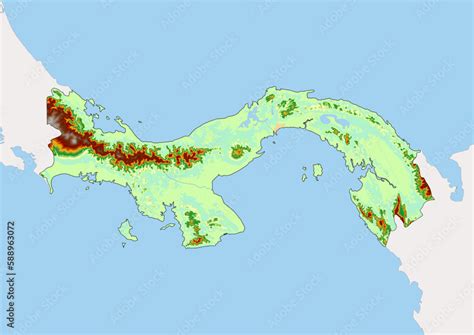 High detailed vector Panama physical map, topographic map of Panama on ...