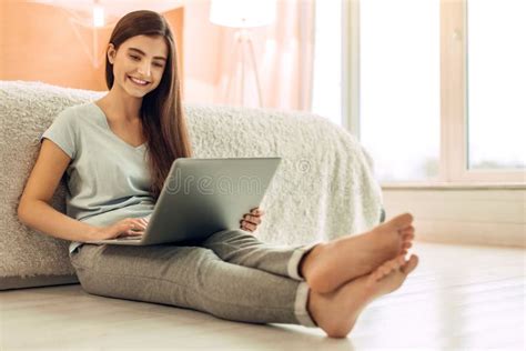 Beautiful Teenage Girl Using Her Laptop while Working on Project Stock Photo - Image of internet ...