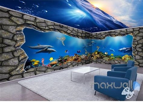 Underwater sea world 3D entire room wallpaper wall mural decal IDCQW-000057 | Wall mural decals ...