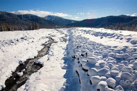 Snow-Covered River, Cascades Mountains, Oregon, United States Of ...