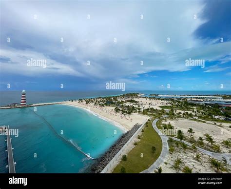 Ocean Cay, Bahamas - October 11, 2021: An aerial view of the lighthouse ...