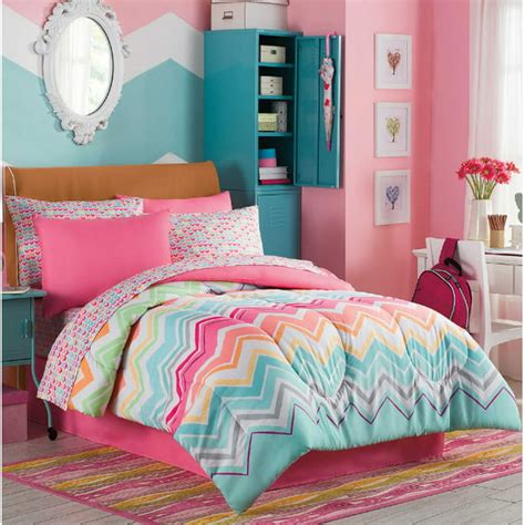 Rainbow Sherbet, Chevron, Teen Girls Colorful Full Comforter Set (8 Piece Bed In A Bag ...