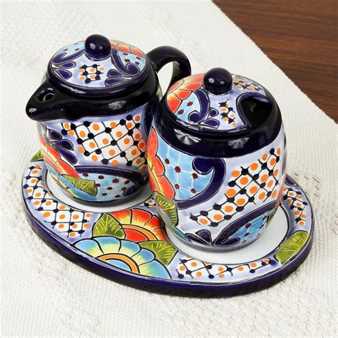 Ceramic Creamer and Sugar Bowl Set - Mexican Inspired Design