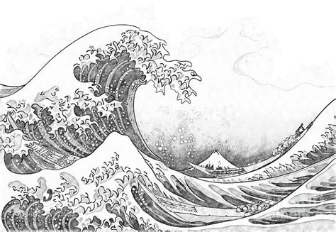 The Great Wave off Kanagawa Pencil Drawing Drawing by Jefferson Of Japan - Pixels