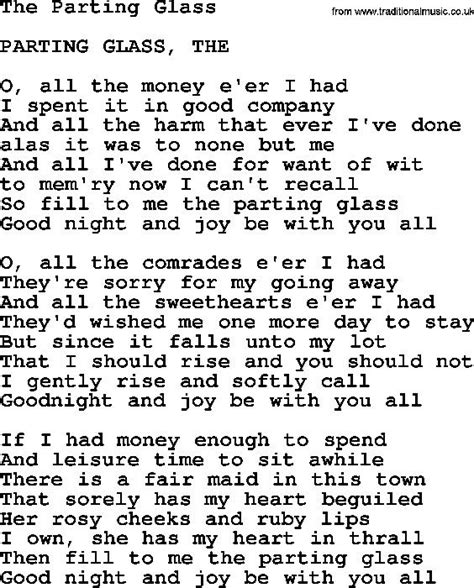 Parting Glass ; Irish Folk song | Irish song lyrics, The parting glass, Folk song lyrics