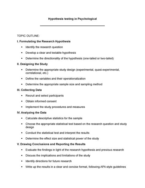 Hypothesis testing in Psychological - Formulating the Research Hypothesis Identify the research ...