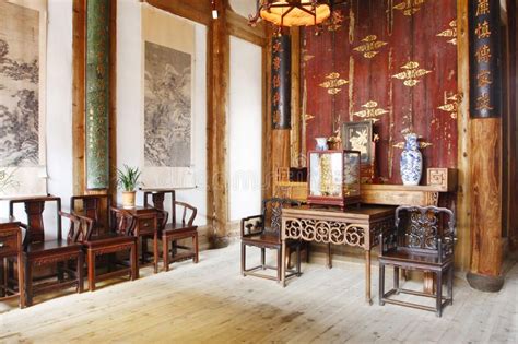 Photo about Building interior of Chinese old house with wooden table and ch… | Traditional ...