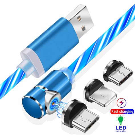 Magnetic USB Data Cable for iPhone Luminous Micro USB Type C Date Sync ...