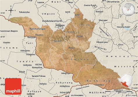 Satellite Map of Matabeleland South, shaded relief outside