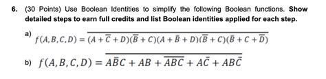 Solved (30 Points) Use Boolean Identities to simplify the | Chegg.com