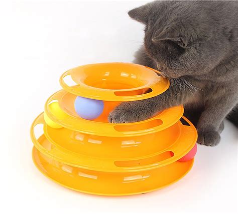 Tracks Cat Tower Toy - Three Layers Cat Interactive Toys Educational Cat Track Toy with Track ...