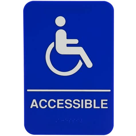 ADA Handicap Accessible Sign with Braille - Blue and White, 9" x 6"