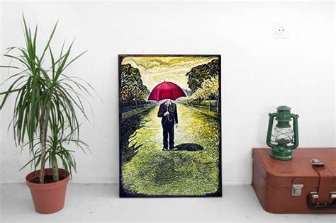 ArtStation - Red Umbrella Man Oil Painting Giclee Print From My Original Art by Ron Deri | Artworks