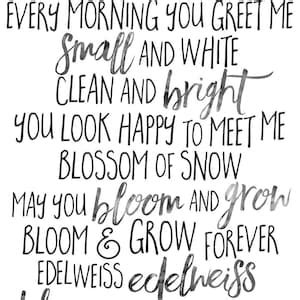 Edelweiss Lyrics From Sound of Music Gray DIGITAL DOWNLOAD - Etsy