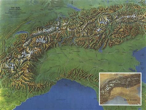 Alps Physical 1965 Wall Map by National Geographic - MapSales