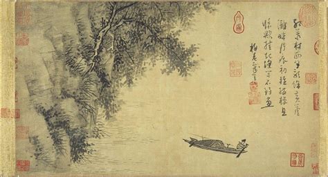 Shanshui : Un pêcheur, Wu Zhen ca.1350, dynastie Yuan. rouleau ...