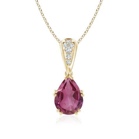 Angara - October Birthstone Pendant Necklaces - Vintage Pear Shaped Pink Tourmaline Necklace ...