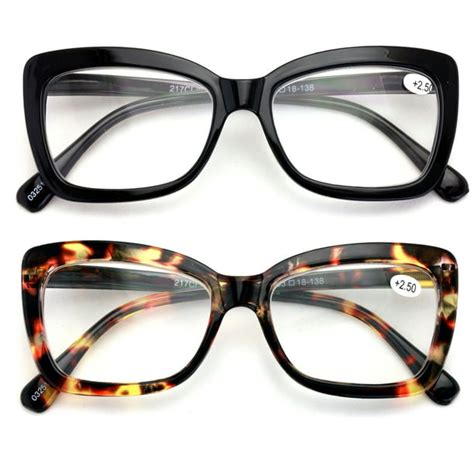 2 Pairs Women Big Lens Butterfly Reading Glasses - Fun Cateye Clear ...