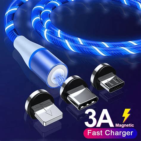 LED Glowing Magnetic Charging Cable 3.3ft/6.6ft, Magnetic Phone Fast ...