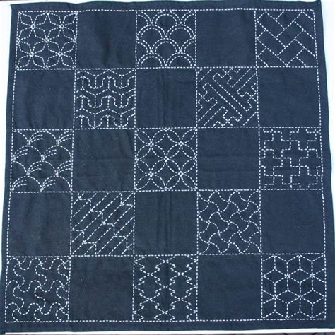 Sashiko Embroidery Kit Large Multi-Pattern Sampler on Navy | Etsy ...