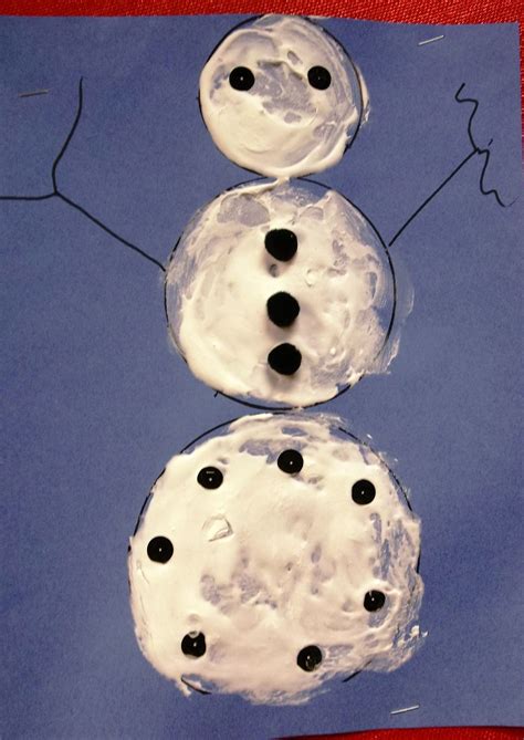 Puffy paint snowman - made in my preschool craft program. Equal parts shaving cream and white ...