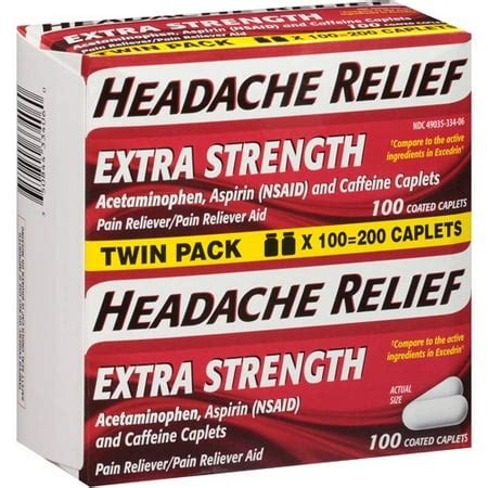 Headache Relief Extra Strength Acetaminophen Pain Reliever Caplets, 200 Ct - Walmart.com