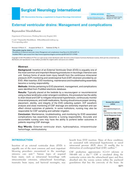 (PDF) External ventricular drains: Management and complications