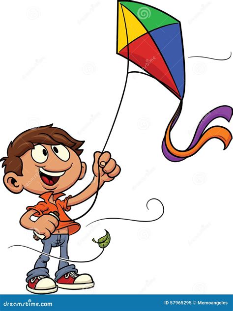 Cartoon kid flying a kite stock vector. Illustration of happy - 57965295