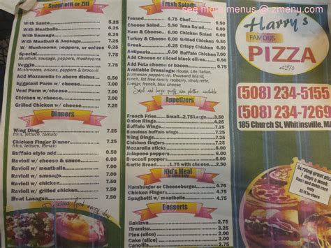 Menu at Harry's Famous Pizza pizzeria, Northbridge