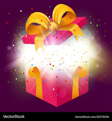 Opened surprise gift box with confetti explosion Vector Image