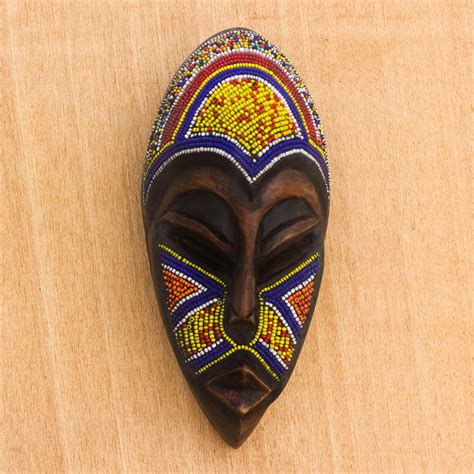 Colorful African Mask with Recycled Glass Beads - Domeabra | NOVICA