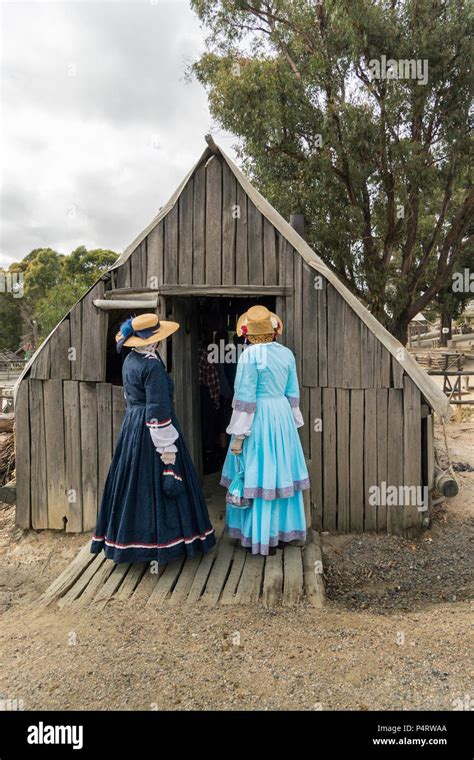 Ladies in traditional costume in Sovereign Hill, an open air museum in ...