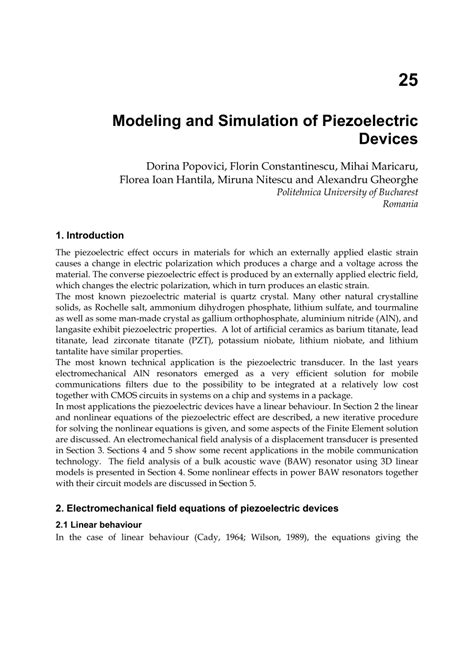 (PDF) Modeling and Simulation of Piezoelectric Devices